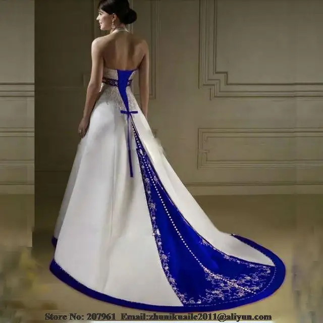 blanco y azul a line vestidos novia 2016 satén con bordado con