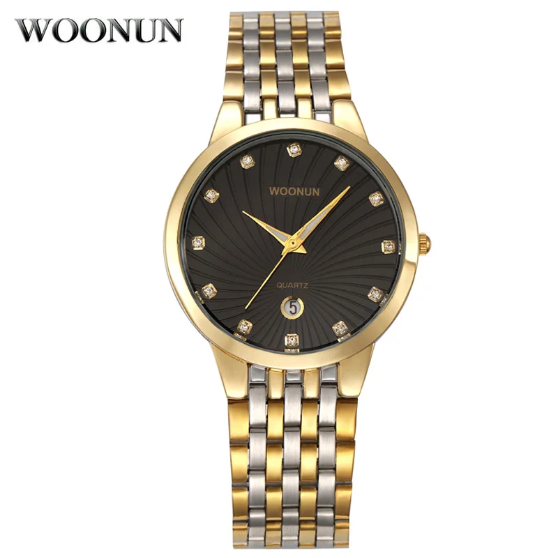WOONUN мужские часы Топ бренд класса люкс кварцевые часы с бриллиантами для мужчин золотые часы для мужчин нержавеющая сталь ультра тонкий Relogio Masculino - Цвет: 8030BGB