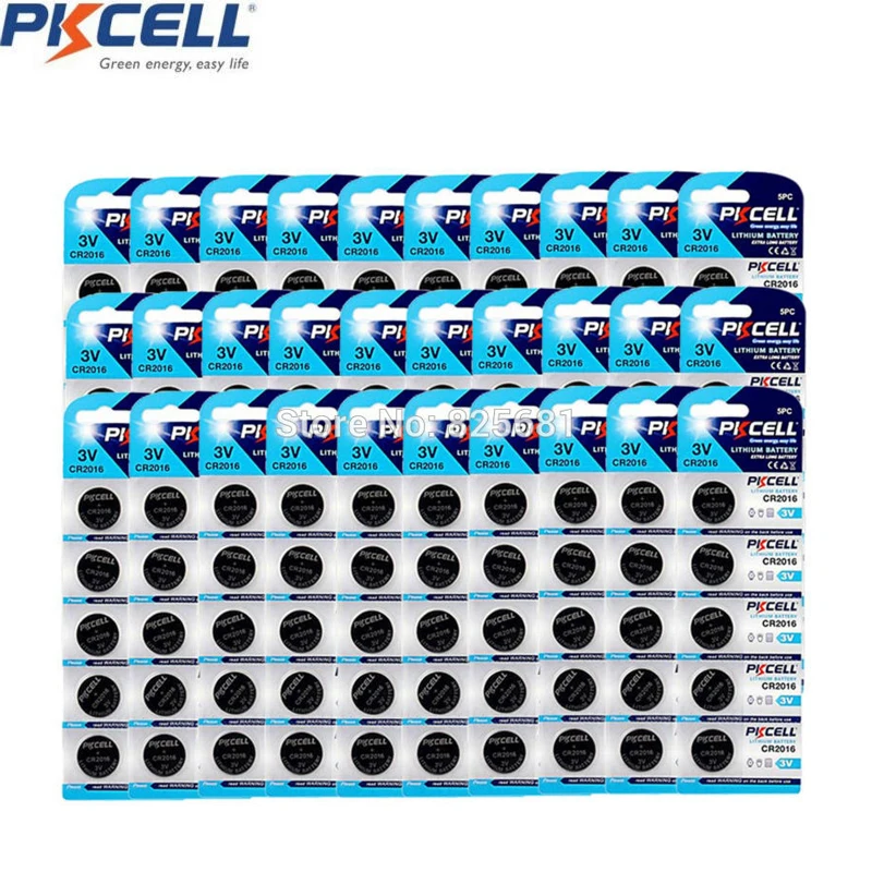 

250Pcs 50Card PKCELL CR2016 3V Lithium Coin Cells Button Battery DL2016 KCR2016 CR2016 LM2016 BR2016 For Toys Calculators