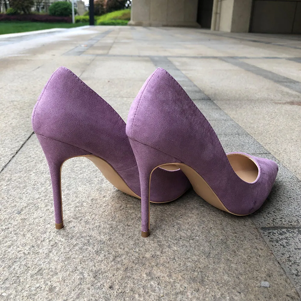 Veowalk/микроволоконная замшевая женская обувь с острым носком Обувь на высоких каблуках однотонные светильник Фиолетовые женские туфли-лодочки; пикантная Дамская мода вечерние, свадебные туфли на шпильке