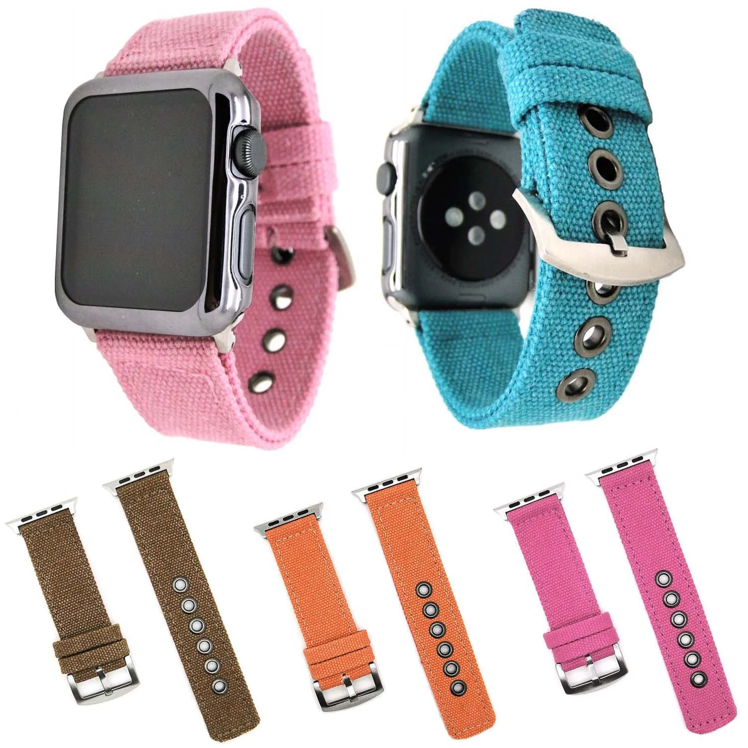 

Sports Canvas Fabric Wristbands for Apple Watch Strap with Metal Buckle Adapters Bracelet for iWatch Series 3 2 1 Band 42mm 38mm