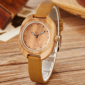 

Ladies Wood Watch Female Bracelet Wrist Watches Wooden Case Leather Strap Retro Women Quartz Wristwatch reloj de mujer de mader