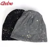 Geebro Women's Fashion Splatter Paint Ribbed Beanie Hat Metallic Color Cotton Beanies for Femme Slouchy Black Bronzing Skullies 1