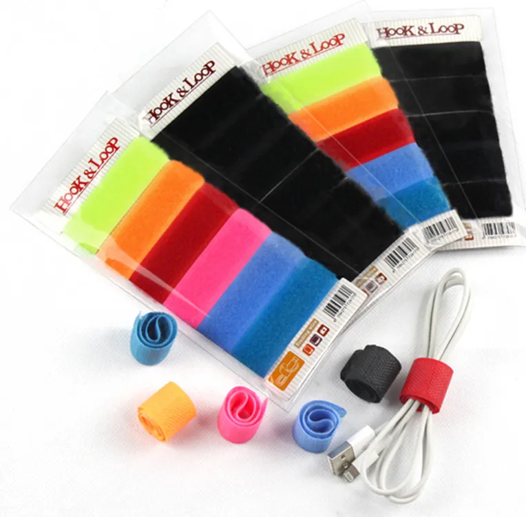 

6pcs/bag 2*18cm Nylon Cable Ties Hook Loop Strap Adhesive Fastener Magic Strip Wire Sewing Tape MS017