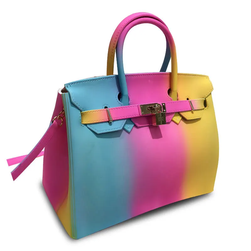 

2019 New Color Handbag Personality Jelly Bag Shoulder Slung Female Big Bag Hit Color Matte Professional Bag