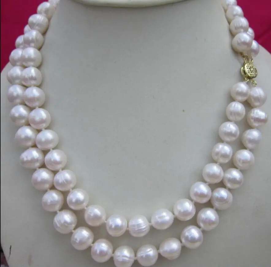 

fashion 2 row 8-9MM NATURAL WHITE SOUTH SEA PEARL NECKLACE 17 - 18 INCH 14K