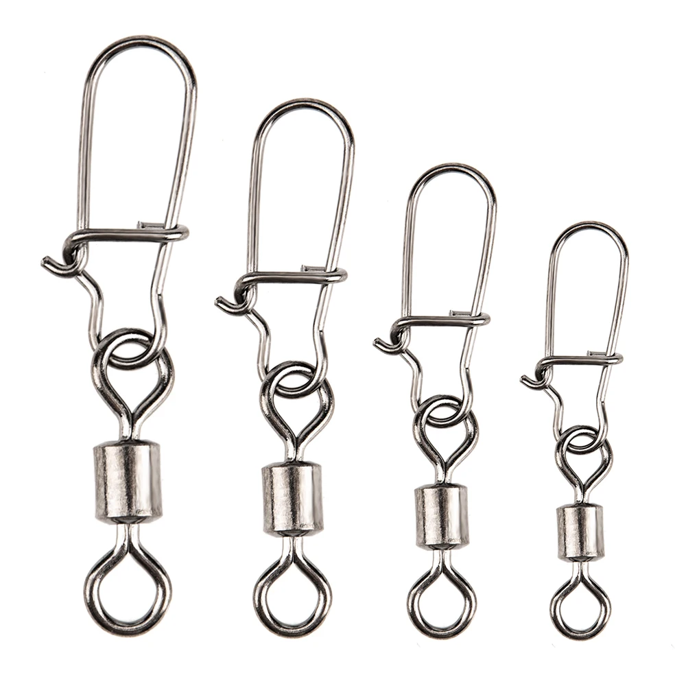

50PCS 2# / 4# / 6# / 8# Fishing Rolling Swivel Connector with Snap Fish Hook Lure Connector Terminal Tackle