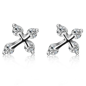

European Popular Earrings Sterling Silver Jewelry Cross Zircon Diamond Earrings Stud Engagement Jewelry Women White Gold Plated