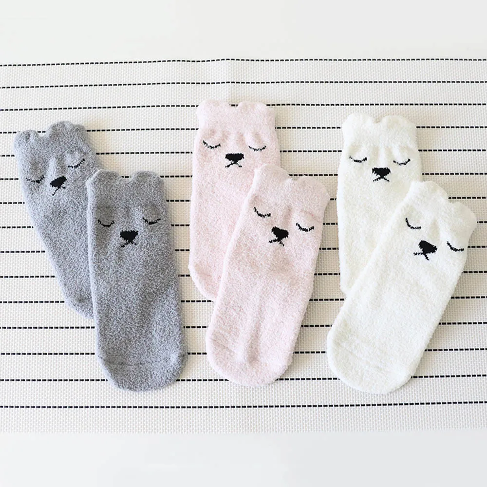 Newborn Baby Boys Step Socks Children Coral Velvet Thick Socks Kids Sleep Cartoon Eyes Nose Floor Calcetines