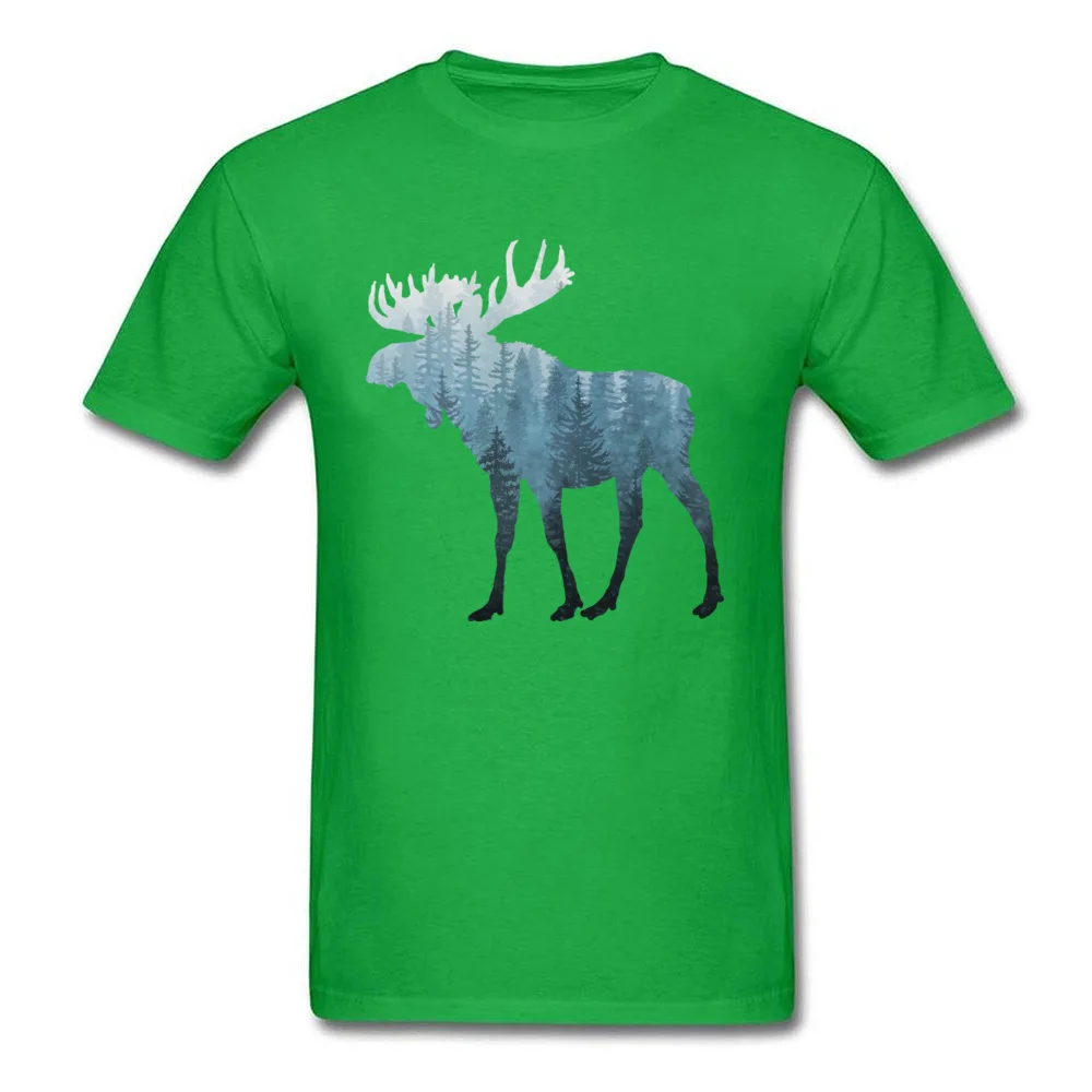 Geek Misty Forest Moose Tops Shirts for Men Designer Father Day Round Collar Cotton Short Sleeve T Shirt Summer Tee-Shirts Misty Forest Moose green