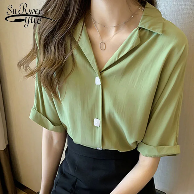 

Womens tops and blouses blusas mujer de moda 2019 Shorts Button Solid V-Neck 4XL plus size tops for women shirts white 5009 50