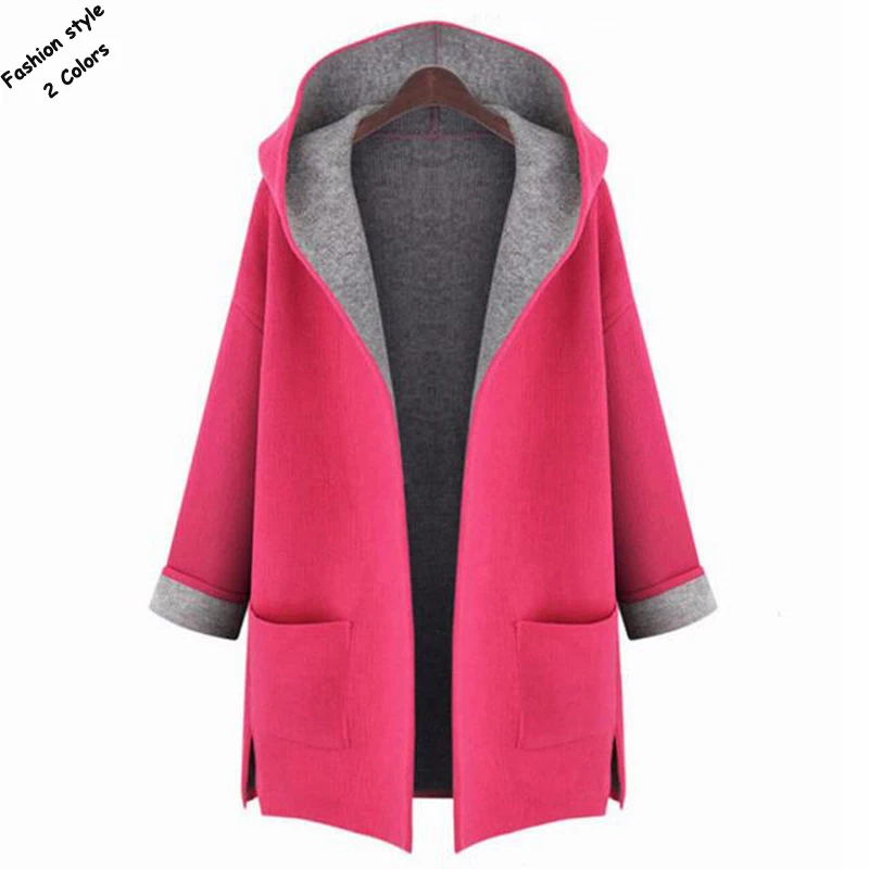 

Fashion 2018 Spring Autumn womens long sleeve hooded cardigan trench coats casual ladies solid color outerwear Plus size L-5XL