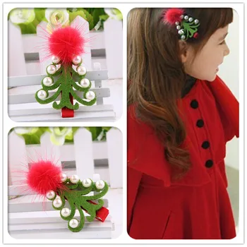 

New arrival Christmas hairclip girl pearl Christmas tree Hair Clips Girls Hair Accessories Free Shipping 10pcs/lot