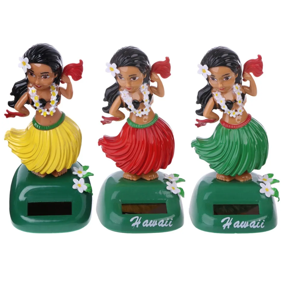 1pc Car Ornaments Hawaii Girl Hula Shaking Head Toy Solar Powered Auto