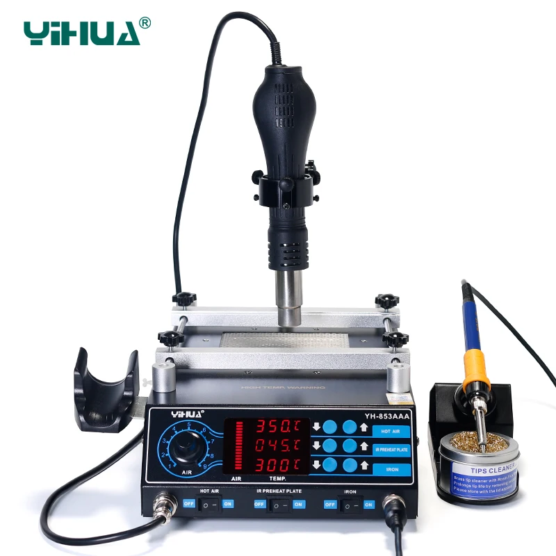 

YIHUA 853AAA Bga Rework Station SMD Hot Air Gun Soldering Irons Preheating Station Functions 3 in 1 BGA rework soldering station