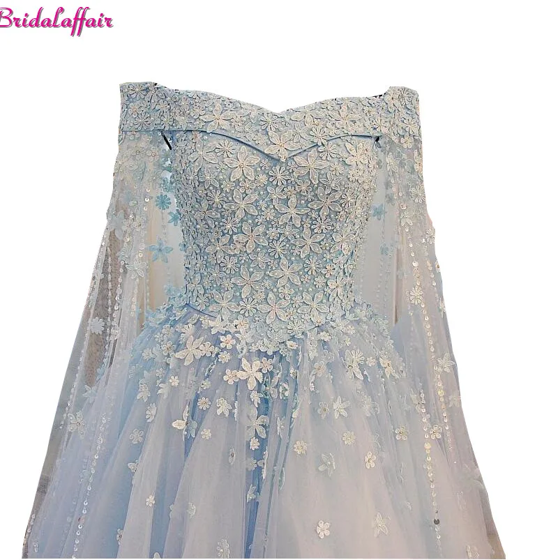 

BridalaffairLuxury Wedding Dresses2018 Vsetido De Novia With Shawl Cape Crystals Lace Beading Appliques Royal Train Bridal Gowns