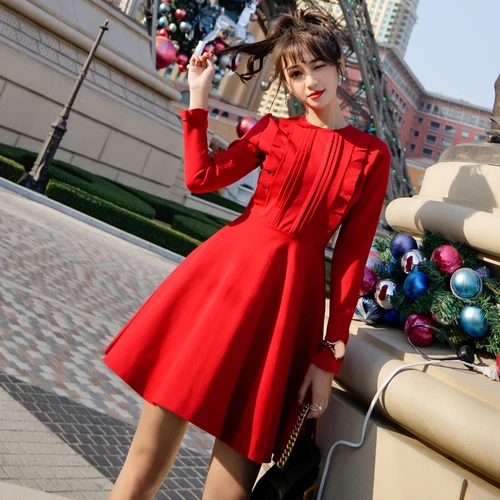 womens long sleeve red dress
