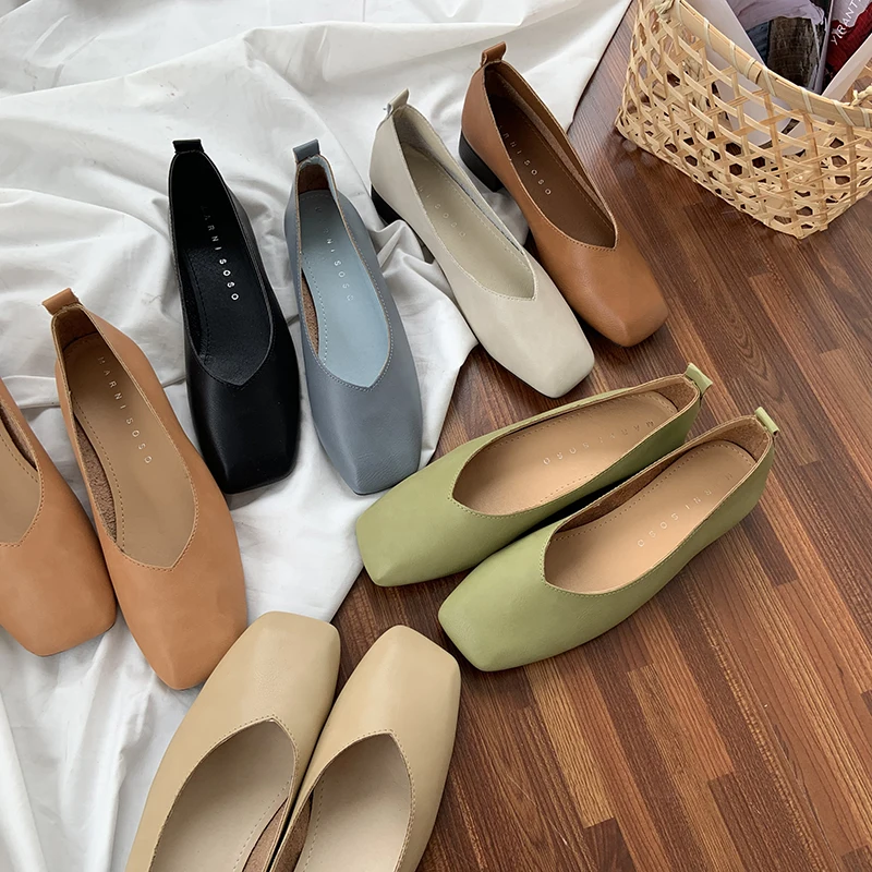 

MONMOIRA Vintage Square Toe Flats Shoes Women Elegant Solid Women Shoes Soft Sole Slip on Women Flats Shoes SWA0269