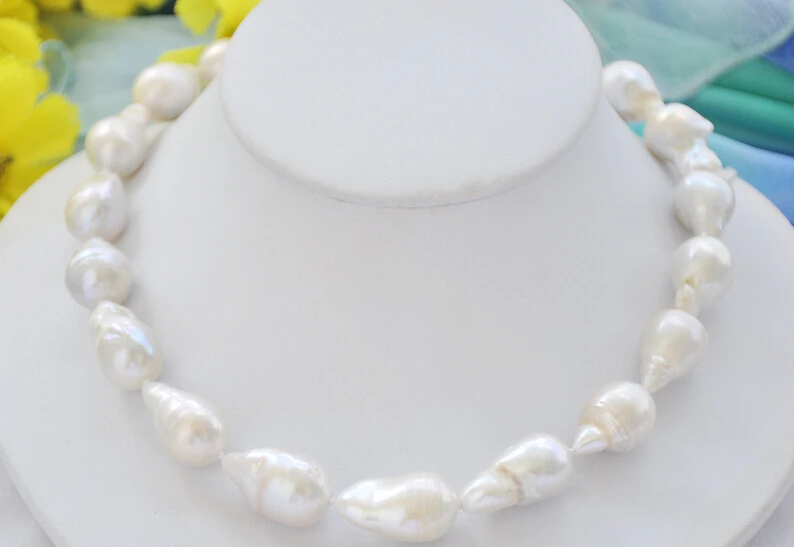 

FREE shipping>>>>z6815 25mm white baroque teardrop KESHI REBORN PEARL NECKLACE 17inch 6.07 6.8 6.09