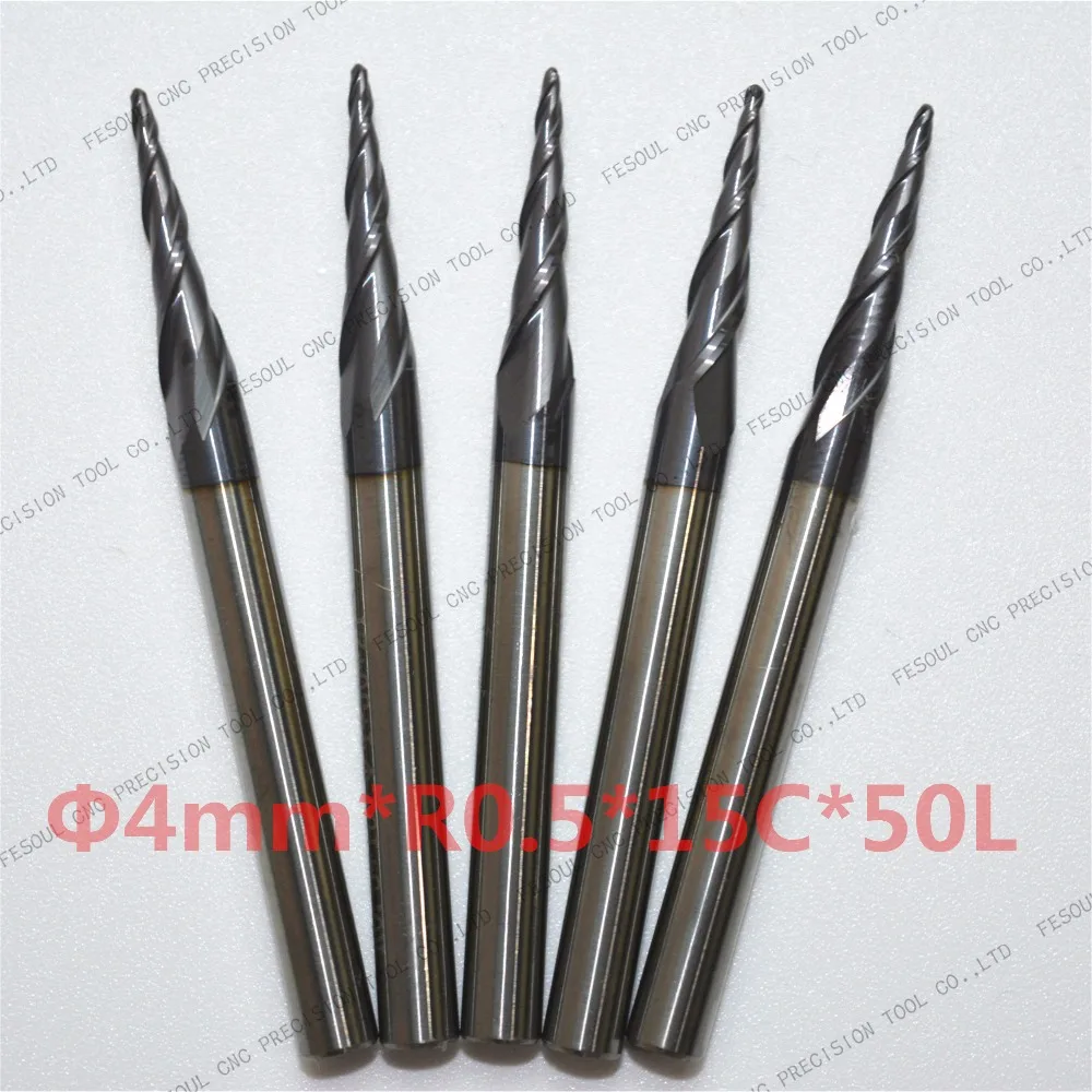 2 Pcs High Quality Carbide Tapered End Mills 2 Flutes R0.5 D4 TiAIN Coat HRC55