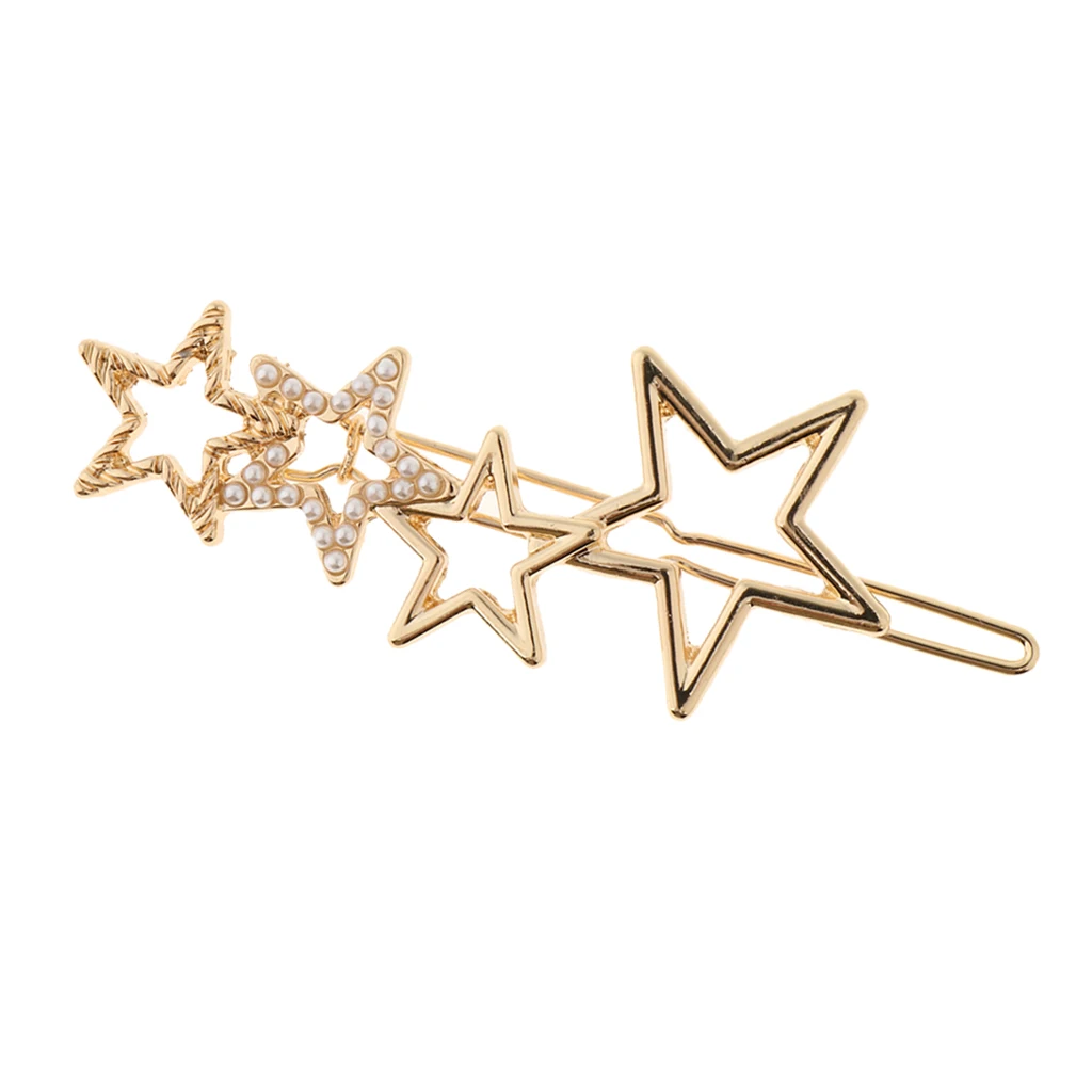 Women Girls Retro Alloy Hair Clip Star Shape Pearls Slide Hairclip Hair Pin Party