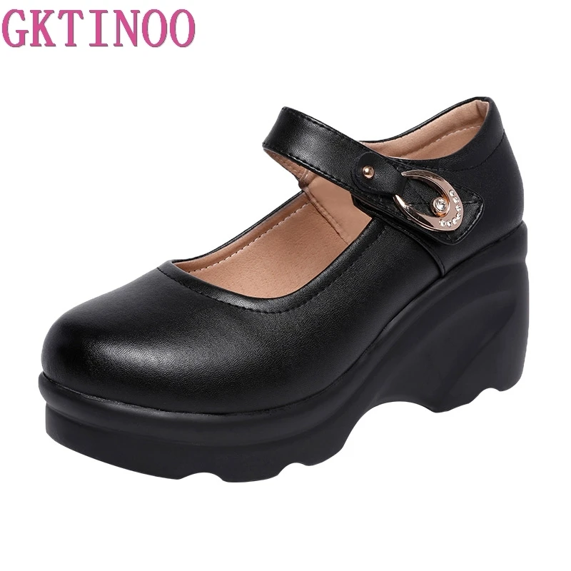 GKTINOO/2019 весенние женские туфли лодочки из мягкой кожи на платформе с круглым