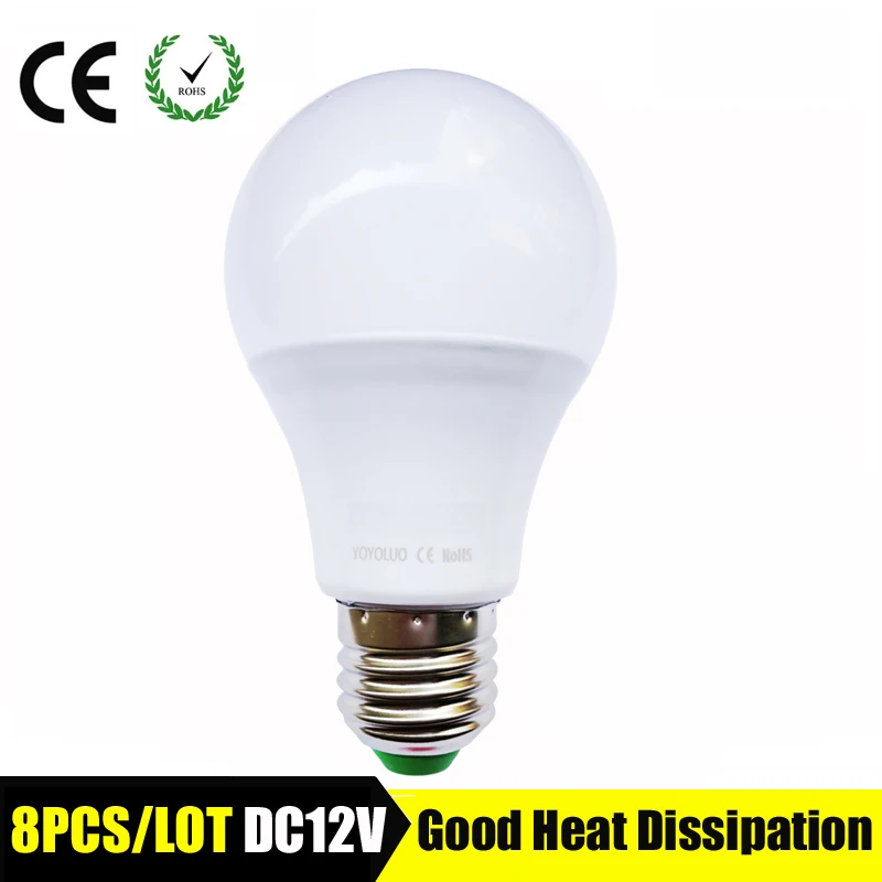 

8PCS/LOT LED bulb lamps E27 DC 12V LED lights Lampada LED Smart IC Real Power Led Spotlight bombillas LED 3W 6W 9W 12W 15W white