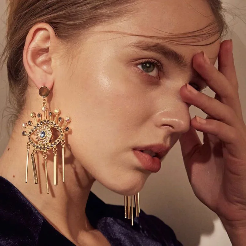 

Best lady Geometric Eyes Drop Earrings For Women Luxury Jewelry Special Statement Wedding Party Dangle Earring Gift Hot Sale