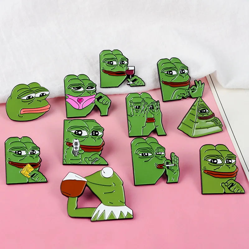 Забавная лягушка Pepe улыбающаяся печаль курительная Питьевая стрельба экшн-броши милый мультфильм женский эмалированный лацкан булавка Сексуальная лягушка Pepe брошь