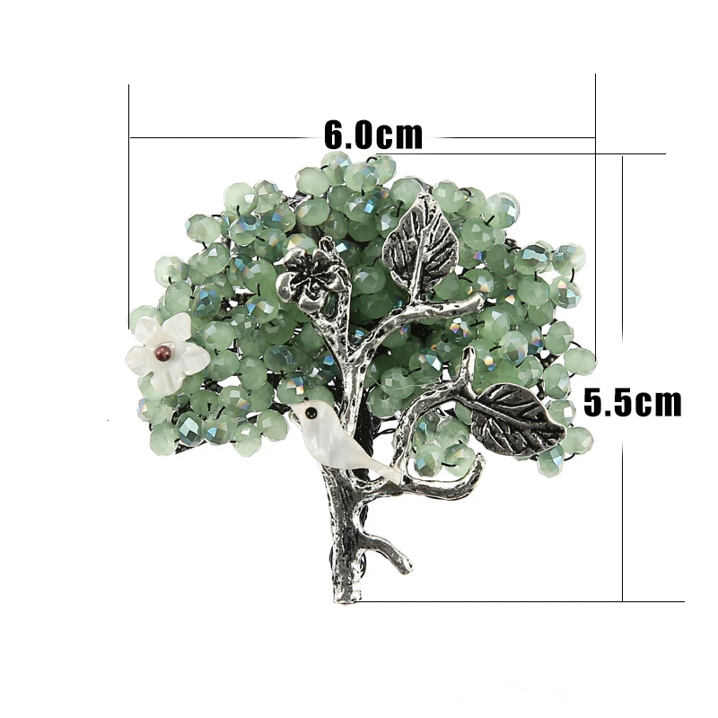 Crystal Beads Flower Tree Pins and Brooches for Women Natural Shell Bird Brooch Antique Silver Plated Green and Blue Pin Jewelry (4)