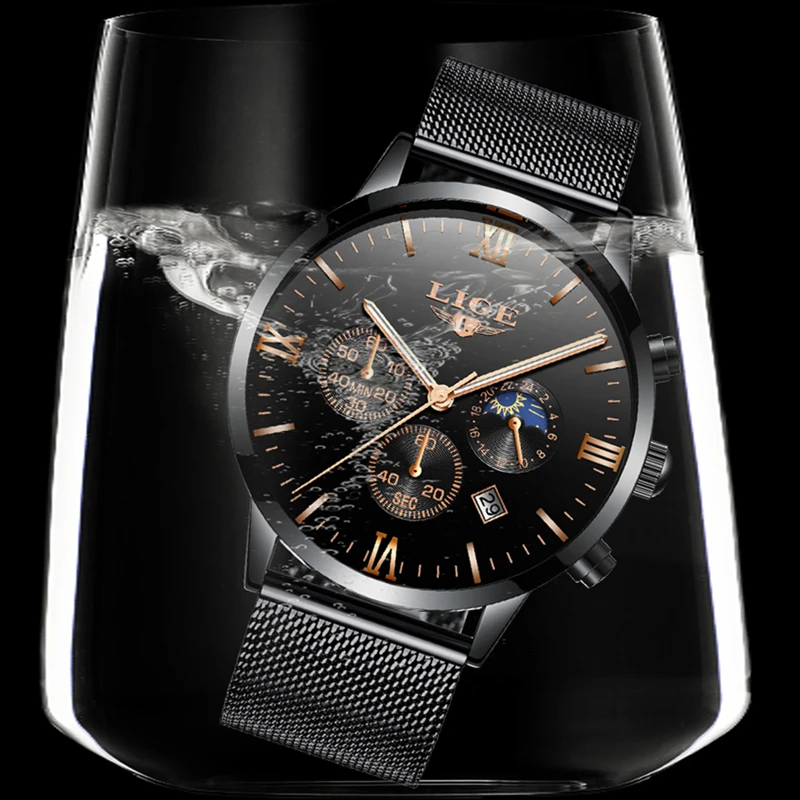 LIGE Watch Men Fashion Sports Quartz Clock Mens Watches Top Brand Luxury Mesh belt Business Waterproof Watch Relogio Masculino