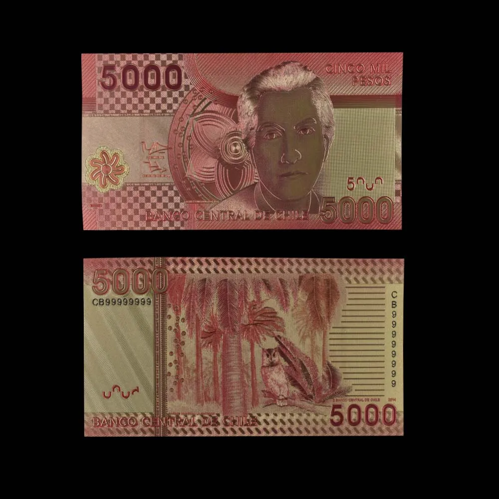 5 шт./лот новые продукты 2019 Чили 1000/2000/5000/10000/20000 песо золотые банкноты цветные