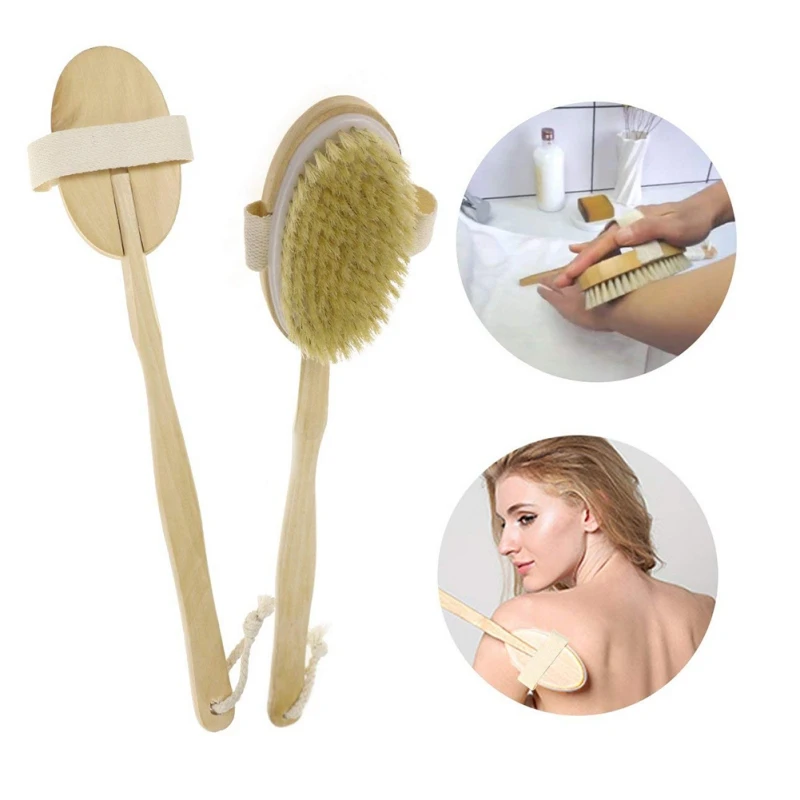 Bamboo Shower Brush Bath Set Back Face Wash Bath Brush Set Double Sided