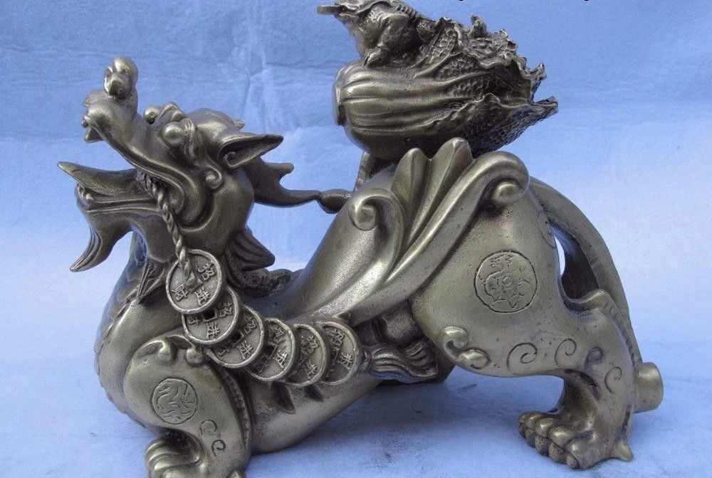 

7 Chinese Brass Copper Lucky Wealth Toad Coin Foo Dog kylin Lion Brave troops