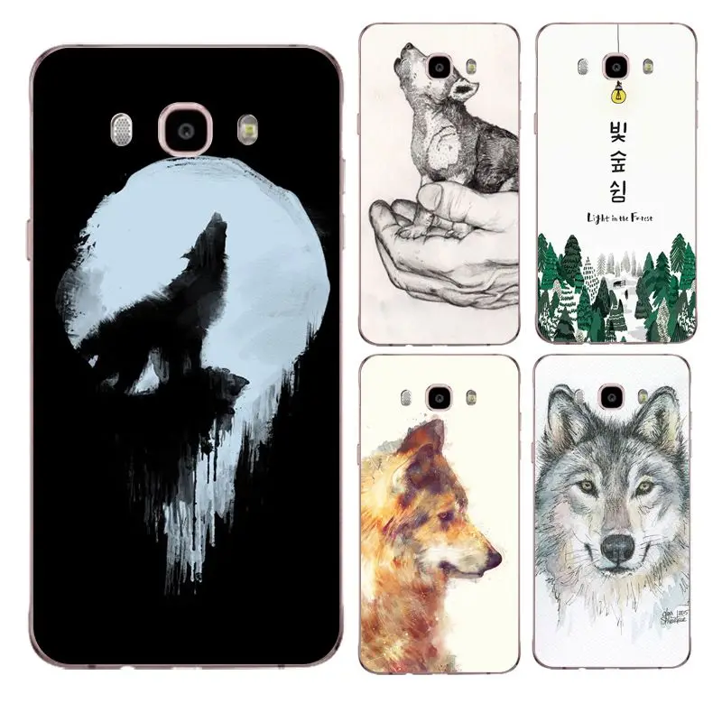 

Tree Soft Clear TPU Phone Case For Samsung J3 J5 J7 S6 S7 S8 note8 A3 A5 C7 J2prime Wolf Animal Moon Cute Cover Free Shipping