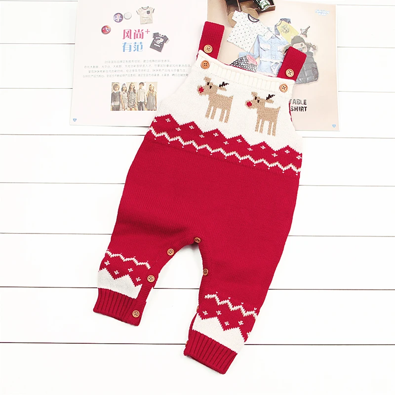 Детские комбинезоны с оленем, комбинезон для мальчиков и девочек, вязаная одежда, свитер для новорожденных, Рождественский зимний комбинезон для малышей, верхняя одежда