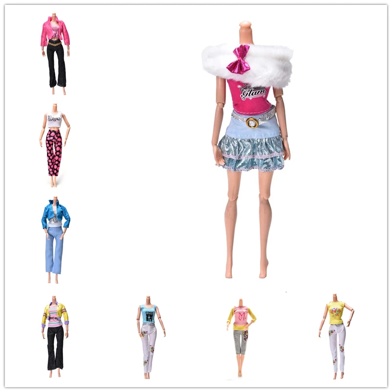 

1 set doll Handmade Fashion Spring Autumn Outfit Short Dress Cartoon Cute Pattern T-shirt Leggings Trousers Accessories Clothes
