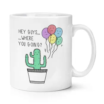 

Cactus Hey Guys Where Are You Going 11oz Coffee Mug Cup with Stirring Spoon - Balloons Joke Funny