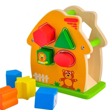 

Wooden Geometric Cognition Matching Puzzle Popular Toy Puzzle Games For Baby Learning Education Intelligence House Children Toys