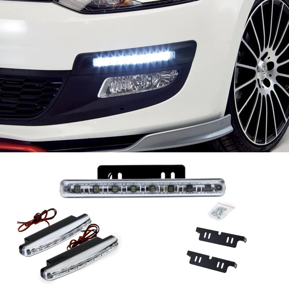 Universal Car Styling New 2Pcs Car Daytime Running Lights 8 LED DRL