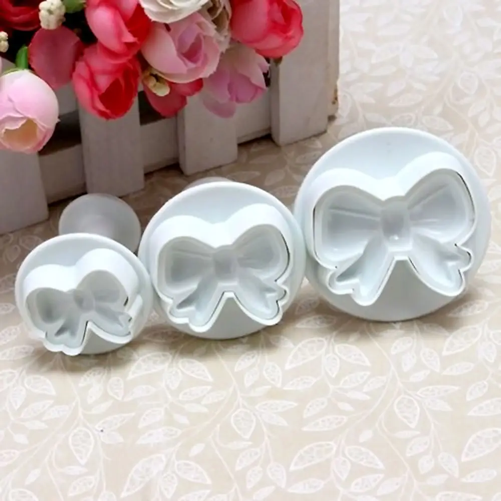 

3pcs/set DIY Bow Knot Bakeware Flower Plunger Cutter Molds Embossed Stamp For Fondant Cake Cookie Decorating Tool FM1700