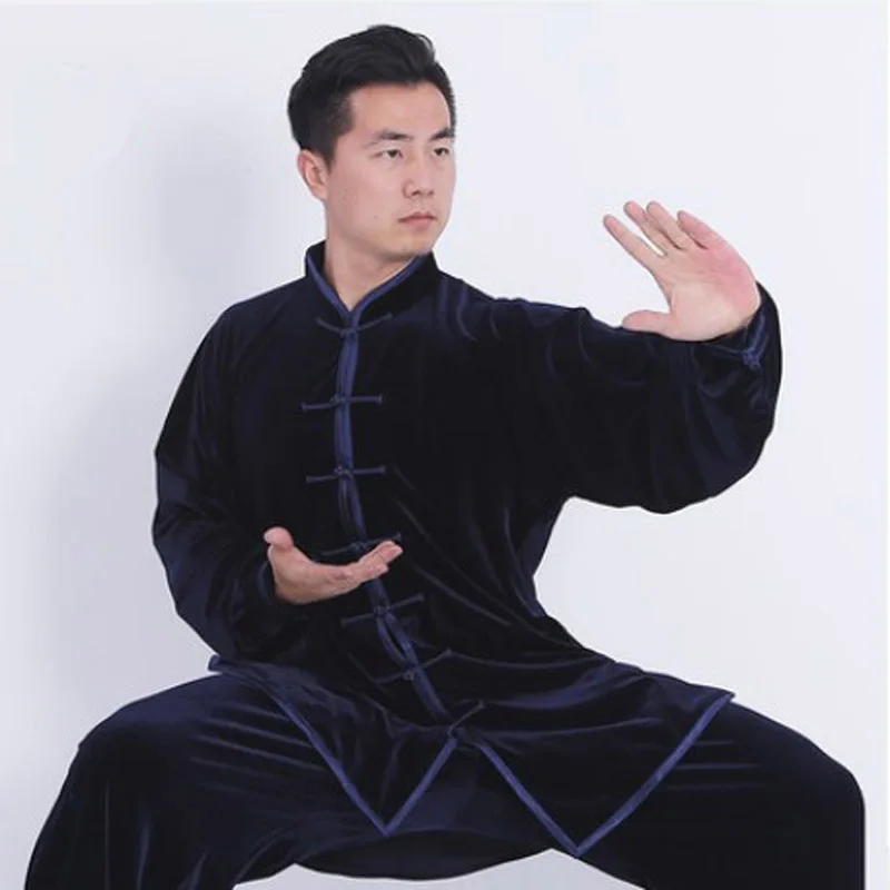 Kaufen Tai chi kleidung verdicken und warm gold samt kung fu anzug herbst und winter pleuche tai chi kleidung für männer und frauen