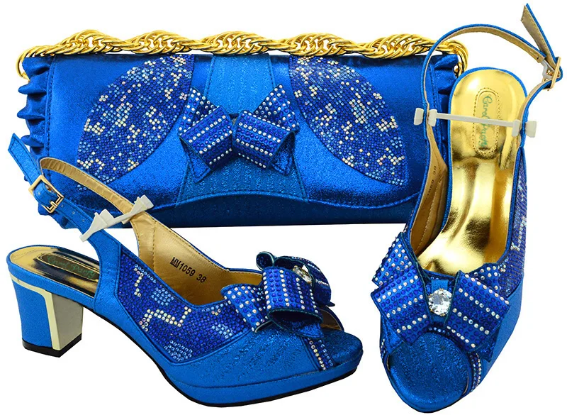 

Nice Rhinestone Flower Italian Shoe and Handbag Set for the African Shoe Party Matching with New Design Ladies High heel MM1059