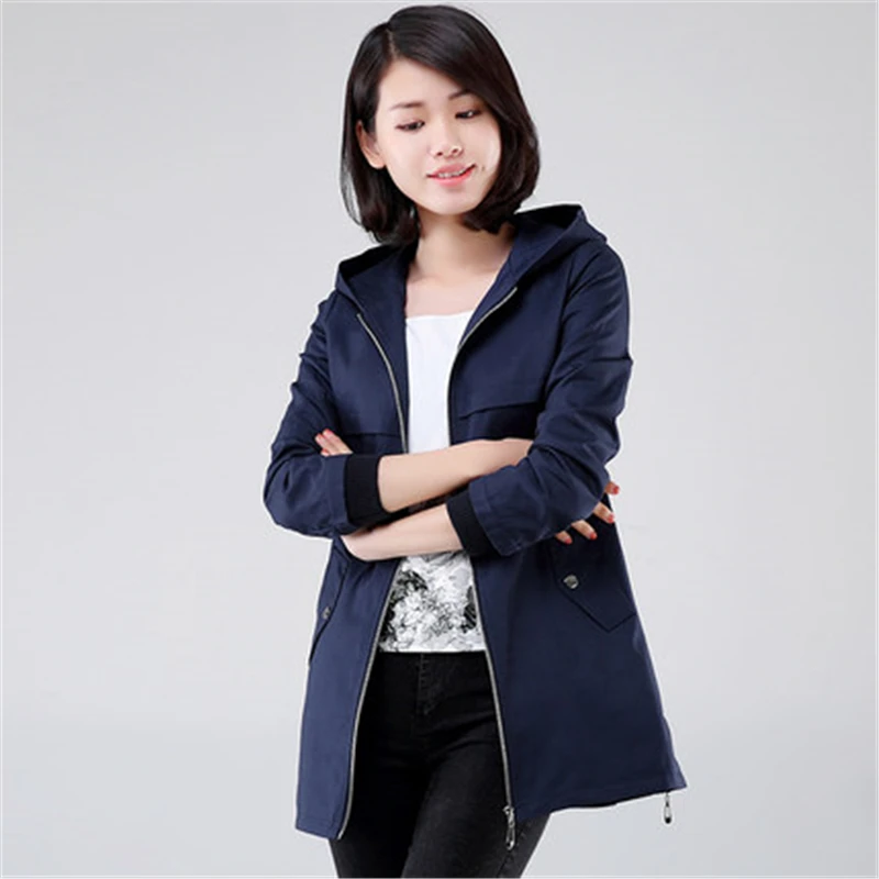 

Spring Autumn Large size Women trench coat 2019 New Fashion Slim Hooded female Windbreaker Loose Casual Women's cotton Coat Z47