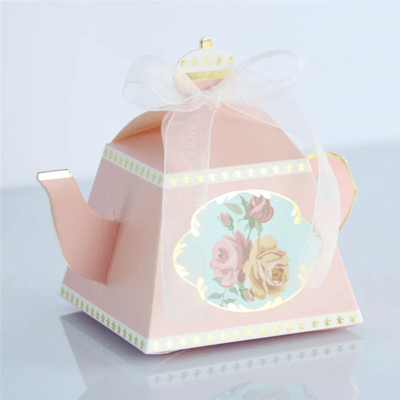 

50pcs/lot Original Creative Pink Red Blue Colorful Teapot Form Candy Biscuit Paperboard Package Bag Wedding Supplies Gift