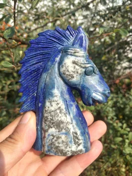 

10cm Natural lapis lazuli Quartz Crystal Unicorn Carving Horse head Skulls Figurine