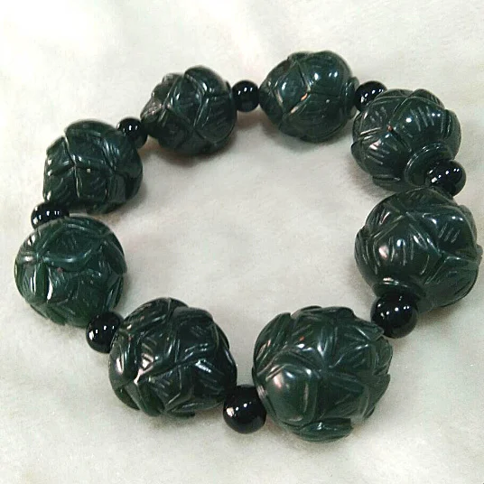

Chinese Hand Carved jade lotus flower Bead Natural Hetian jade Bracelet