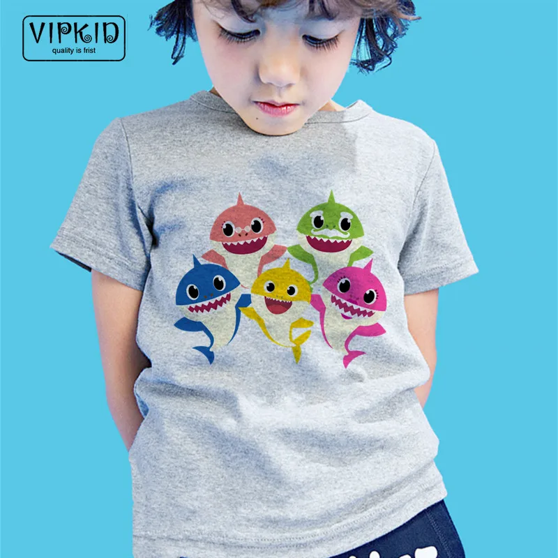

Little Boy and Girl Shark T-shirts Summer Cartoon Funny T Shirt Children Harajuku Top Kid Clothes
