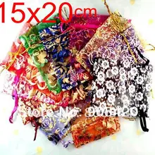 OMH 50 шт. 15x20 см Любовь Цветы Роза Сердце Рождество Свадьба вуаль органза сумки ювелирные изделия упаковка подарочный чехол BZ08