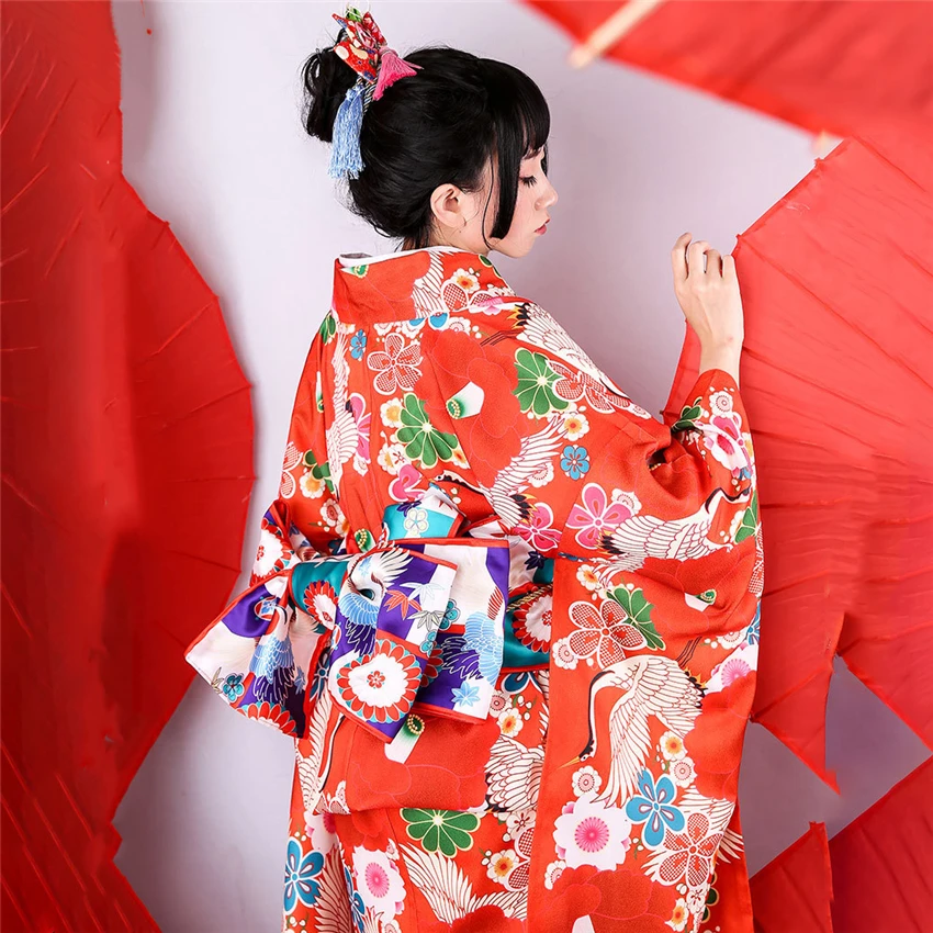 Kimono Haori Traditional Japanse Style Dress for Women Floral Crane Luxury Gesia Asian Clothes Yukata Party Japan Court Cosplay